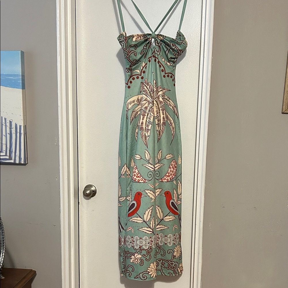 SHEIN Teal and Red Tropical Maxi Dress